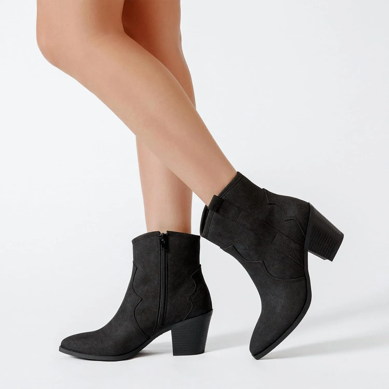 Women's Cowboy Ankle Boots Western Cowgirl Chunky Heeled Booties Classic Casual Comfortable Low Mid Heel Short Boots for Women.