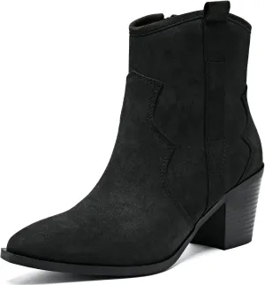 Women's Cowboy Ankle Boots Western Cowgirl Chunky Heeled Booties Classic Casual Comfortable Low Mid Heel Short Boots for Women.