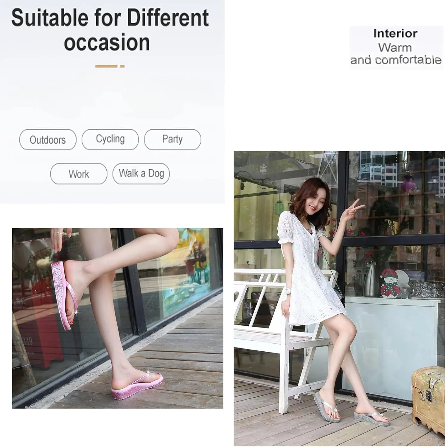 Women's Crystal Sequin Low Heel Flip Flops, Summer Arch Support Flip Flop Sandals, Non Slip Glitter Sequin Flip Flops.