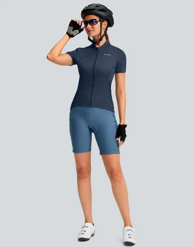 Women's Cycling Jersey Short Sleeve Bike Shirts Full Zipper Bicycle Biking Tops with Pockets Road Mountain Riding