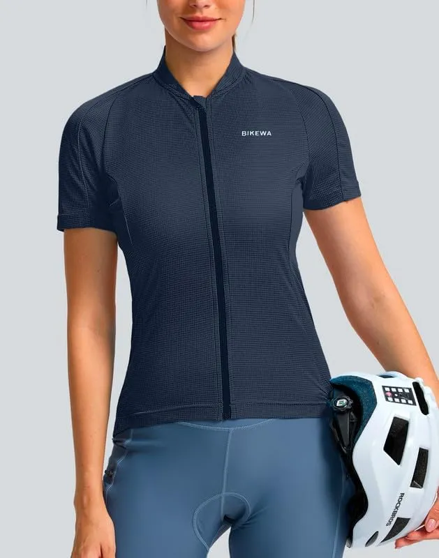 Women's Cycling Jersey Short Sleeve Bike Shirts Full Zipper Bicycle Biking Tops with Pockets Road Mountain Riding