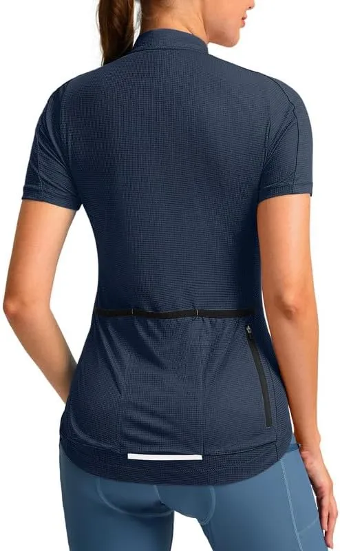 Women's Cycling Jersey Short Sleeve Bike Shirts Full Zipper Bicycle Biking Tops with Pockets Road Mountain Riding