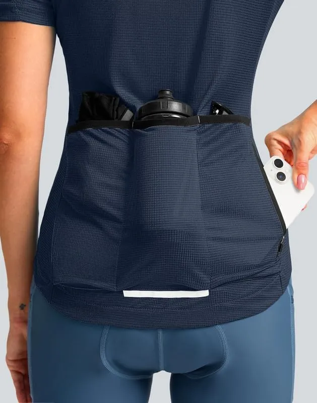 Women's Cycling Jersey Short Sleeve Bike Shirts Full Zipper Bicycle Biking Tops with Pockets Road Mountain Riding