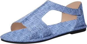 Women's Denim Sandals s Cute Dressy Open Toe Slip on Flats Sandal Summer Cut Out Slides Fashion Fish Mouth Dress Shoes