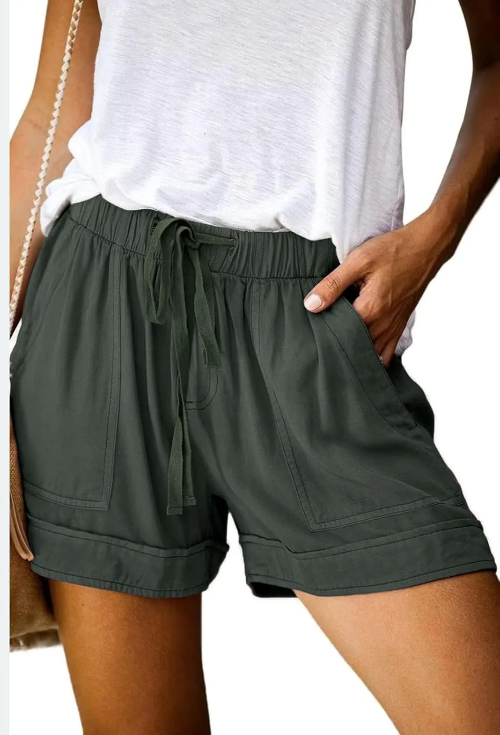 Womens Drawstring Shorts Summer Elastic Waist Casual Lightweight with Pockets