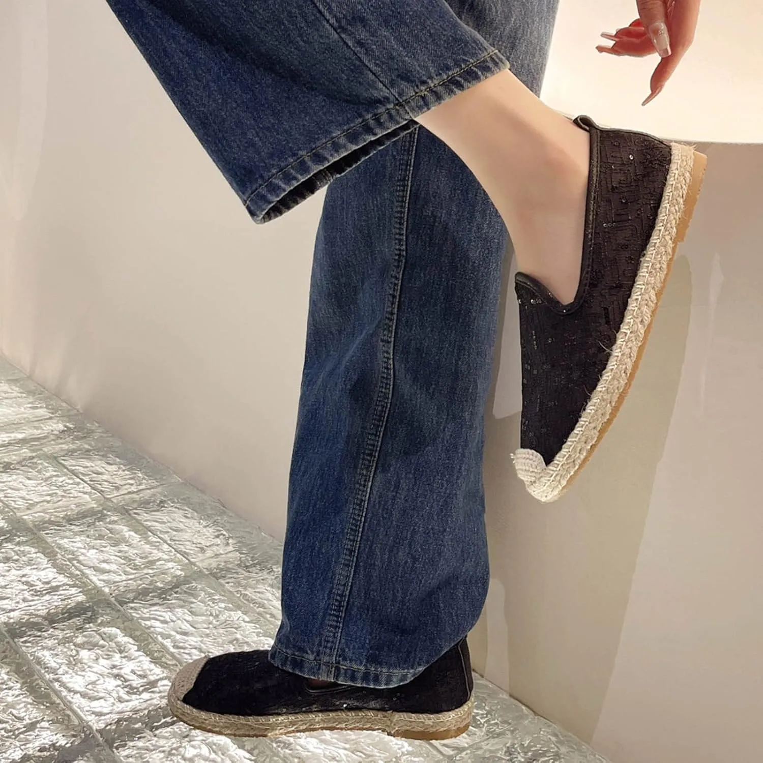 Women's Espadrille Flats Stylish Loafers Casual Slip-On Mesh Shoes Comfortable Summer Lightweight Breathable Footwear