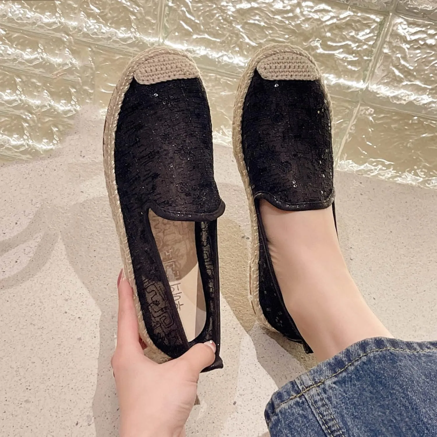 Women's Espadrille Flats Stylish Loafers Casual Slip-On Mesh Shoes Comfortable Summer Lightweight Breathable Footwear