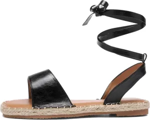 Women's Espadrille Gladiator Flat Sandals,Ladies Tie Up Summer Strappy Open Toe Memory Foam Leather Comfortable Trendy Dressy Casual Holiday Beach Vintage Roman Shoe