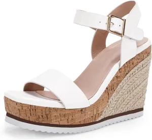 Women's Espadrille Wedge Platform Sandals Open Toe Ankle Buckle Strap Casual Summer Shoes
