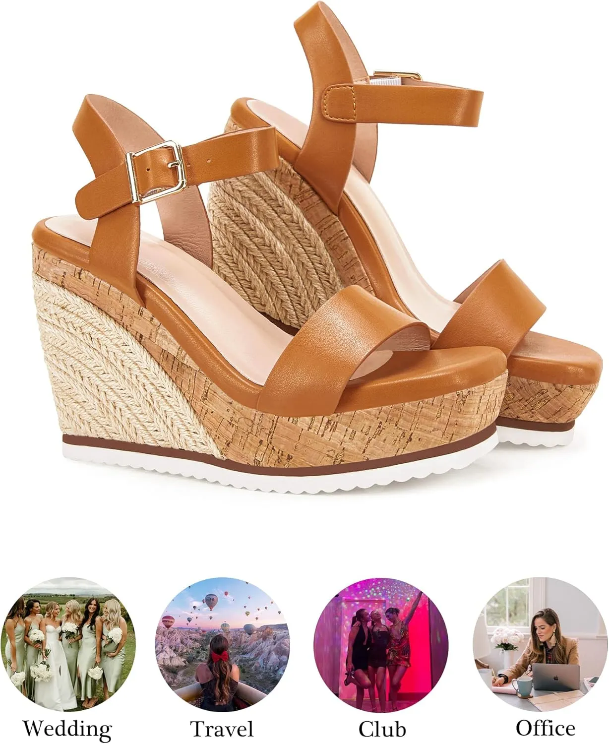 Women's Espadrille Wedge Platform Sandals Open Toe Ankle Buckle Strap Casual Summer Shoes