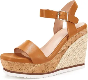 Women's Espadrille Wedge Platform Sandals Open Toe Ankle Buckle Strap Casual Summer Shoes