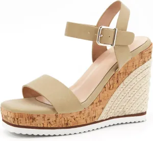 Women's Espadrille Wedge Platform Sandals Open Toe Ankle Buckle Strap Casual Summer Shoes