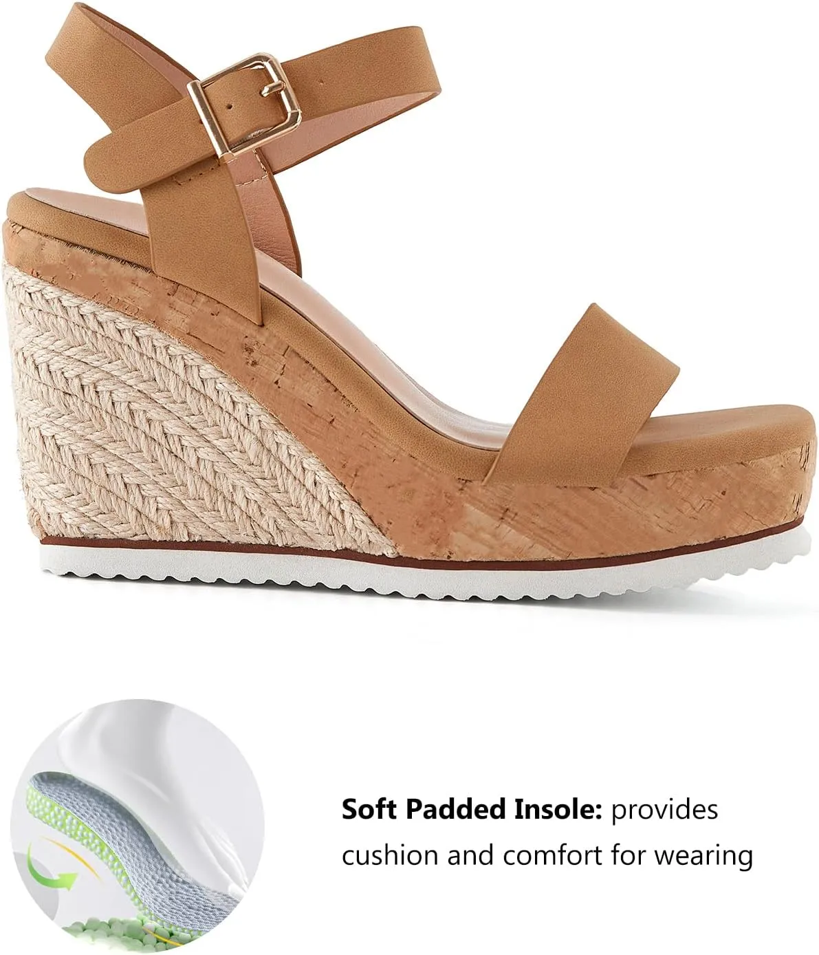Women's Espadrille Wedge Platform Sandals Open Toe Ankle Buckle Strap Casual Summer Shoes