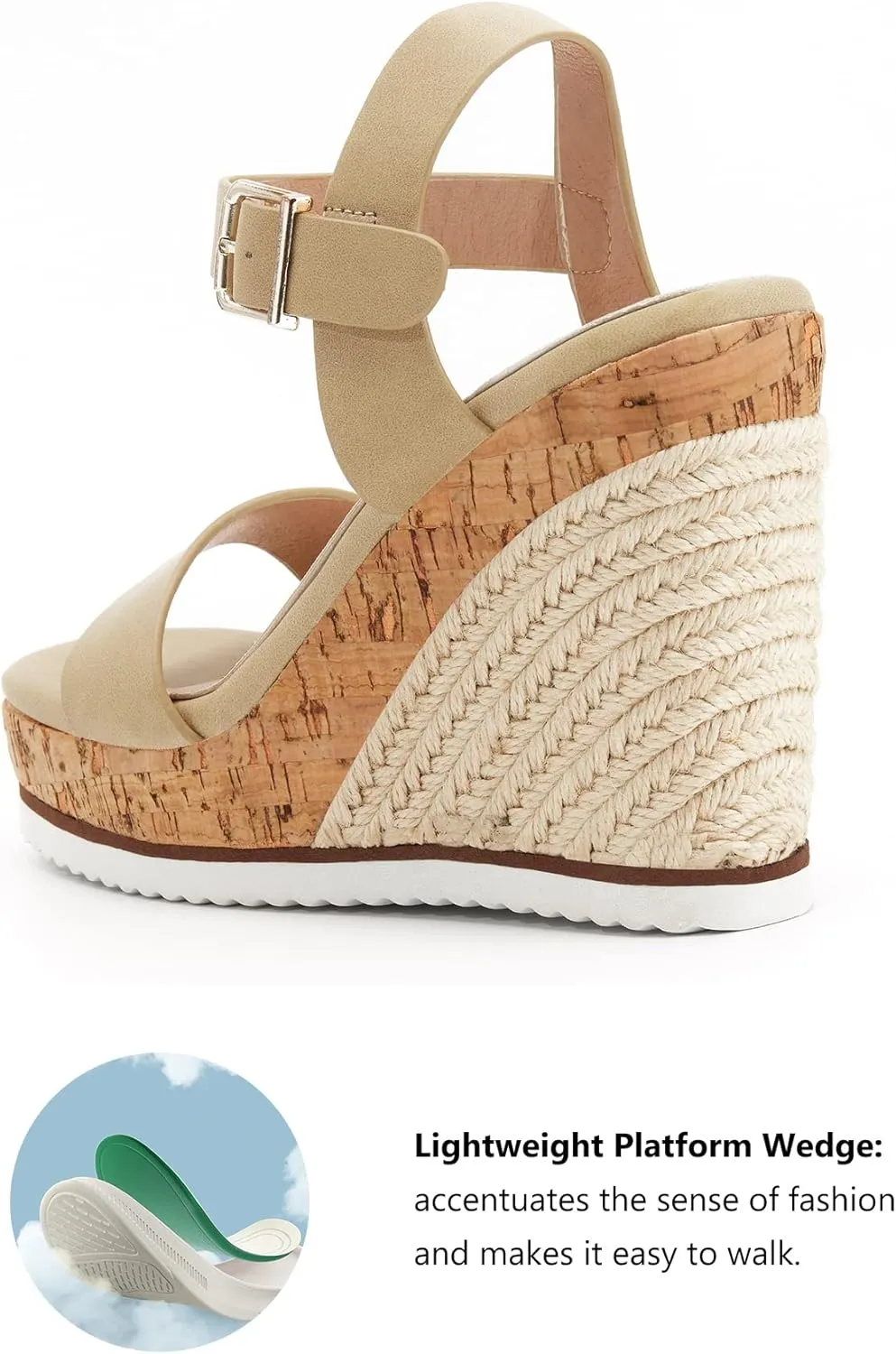 Women's Espadrille Wedge Platform Sandals Open Toe Ankle Buckle Strap Casual Summer Shoes