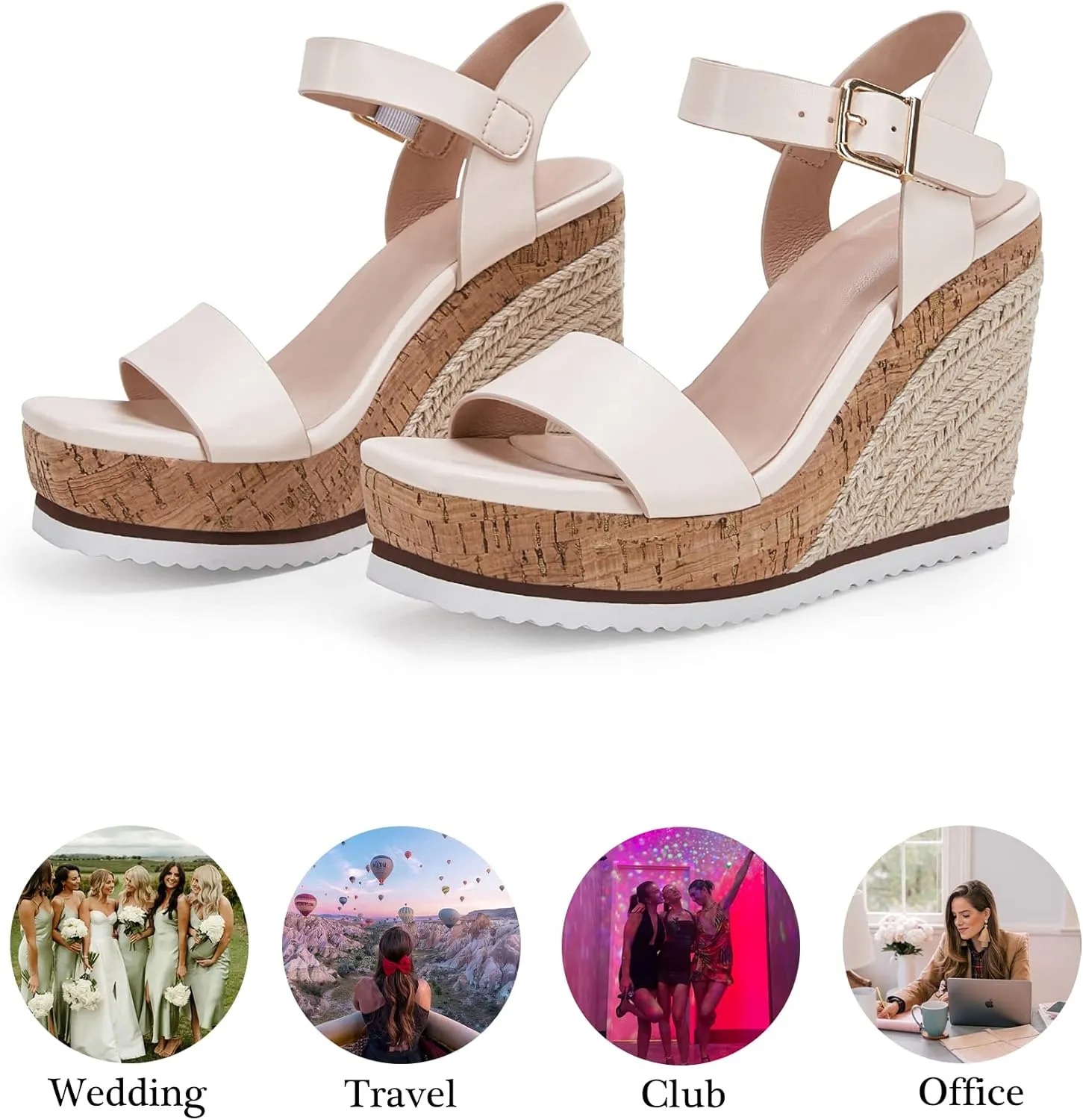 Women's Espadrille Wedge Platform Sandals Open Toe Ankle Buckle Strap Casual Summer Shoes