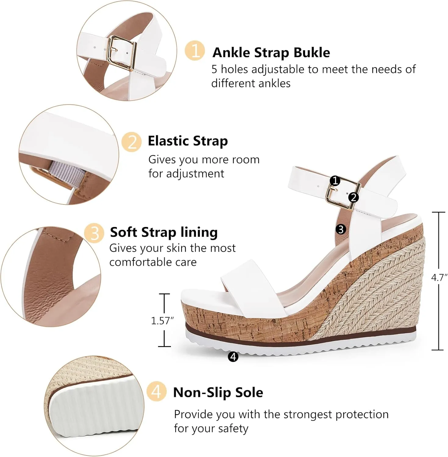 Women's Espadrille Wedge Platform Sandals Open Toe Ankle Buckle Strap Casual Summer Shoes