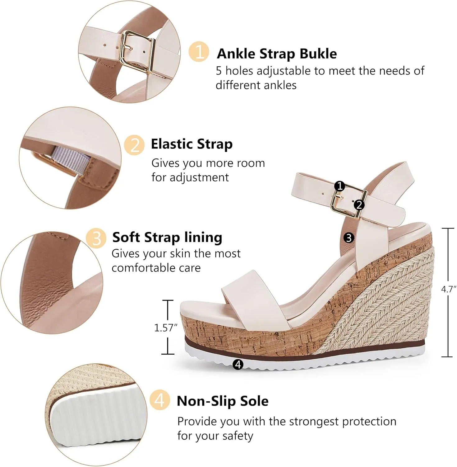 Women's Espadrille Wedge Platform Sandals Open Toe Ankle Buckle Strap Casual Summer Shoes