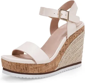 Women's Espadrille Wedge Platform Sandals Open Toe Ankle Buckle Strap Casual Summer Shoes