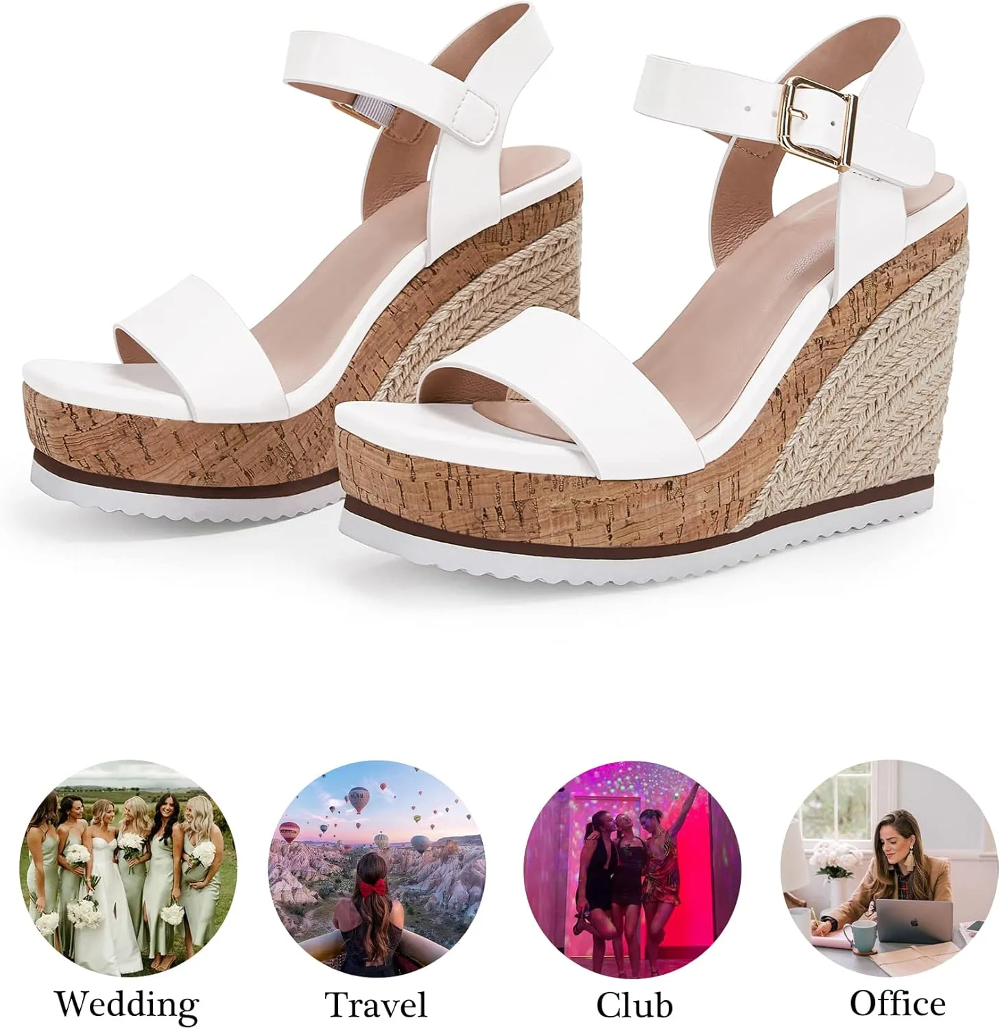 Women's Espadrille Wedge Platform Sandals Open Toe Ankle Buckle Strap Casual Summer Shoes