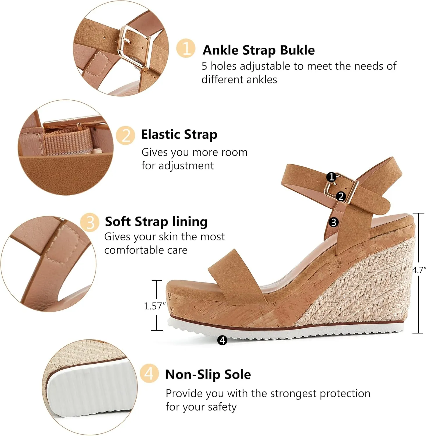 Women's Espadrille Wedge Platform Sandals Open Toe Ankle Buckle Strap Casual Summer Shoes