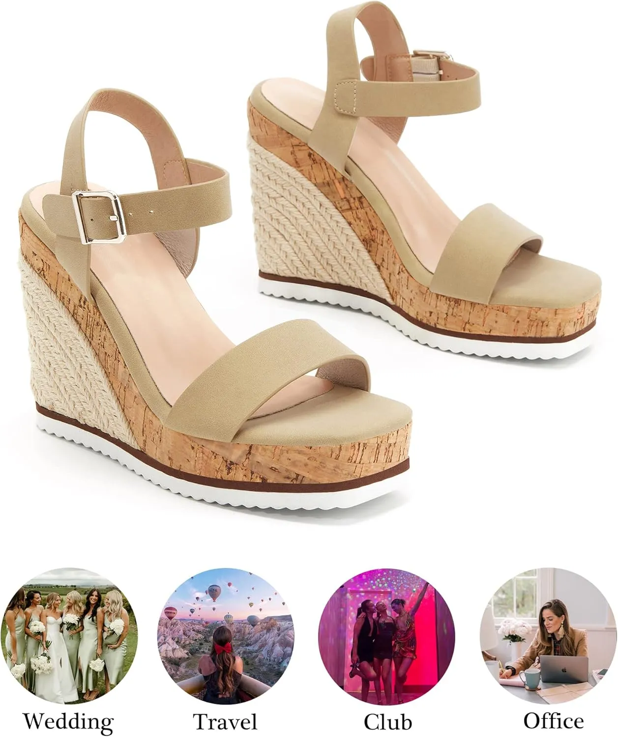 Women's Espadrille Wedge Platform Sandals Open Toe Ankle Buckle Strap Casual Summer Shoes