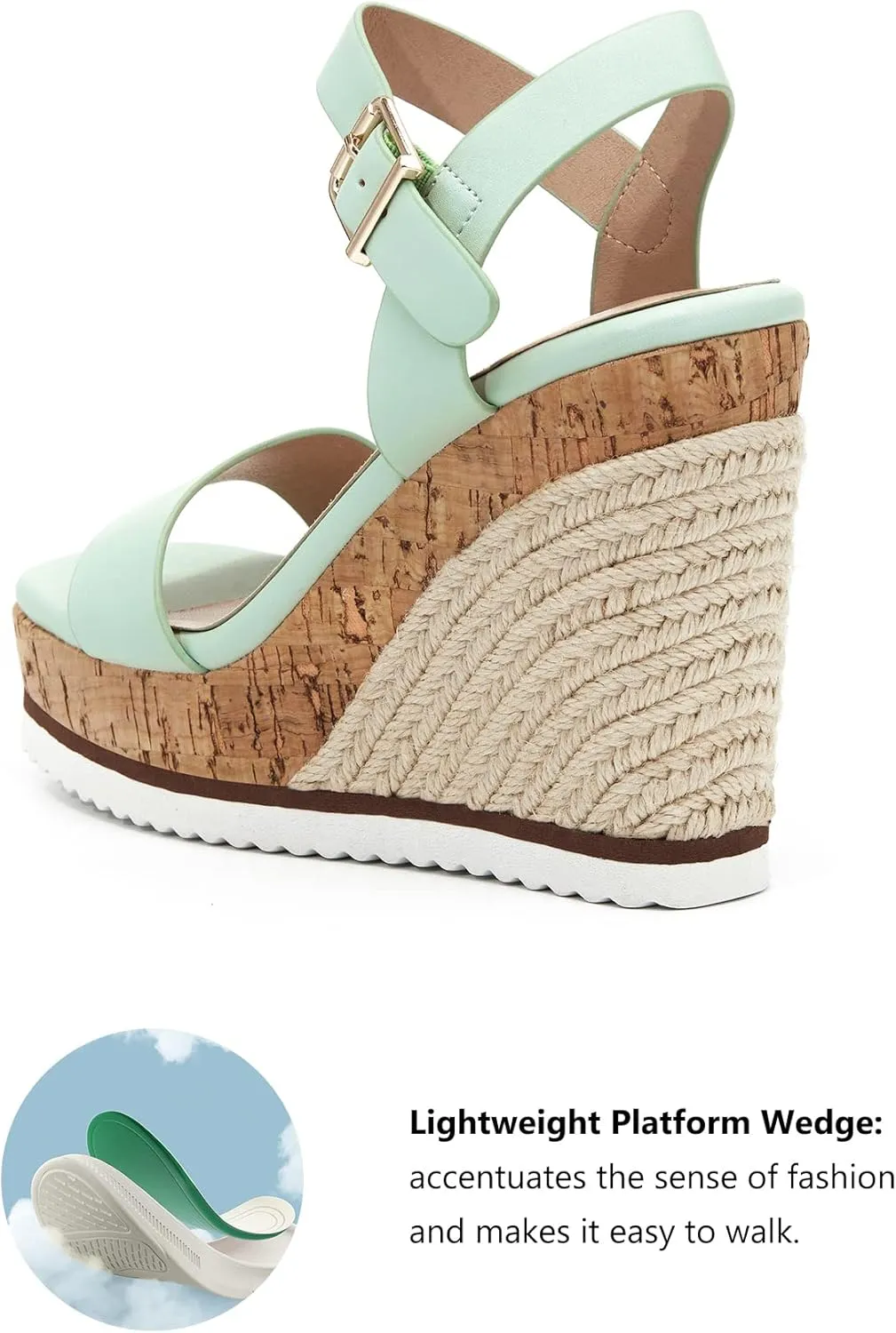 Women's Espadrille Wedge Platform Sandals Open Toe Ankle Buckle Strap Casual Summer Shoes