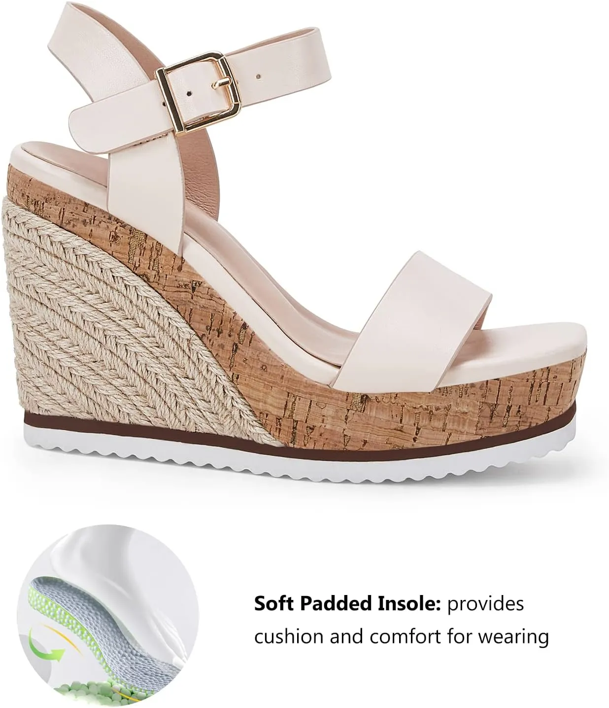 Women's Espadrille Wedge Platform Sandals Open Toe Ankle Buckle Strap Casual Summer Shoes