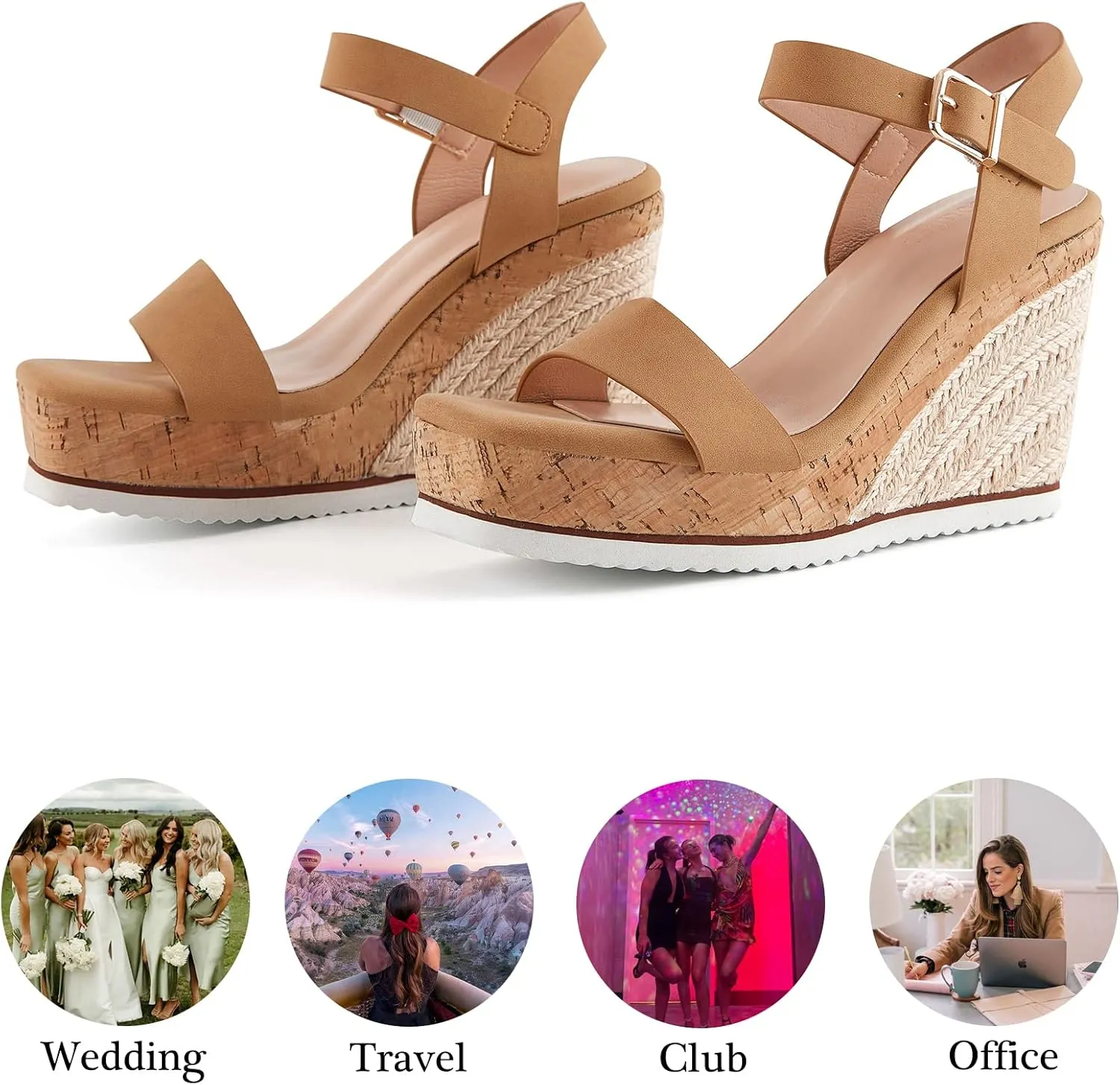 Women's Espadrille Wedge Platform Sandals Open Toe Ankle Buckle Strap Casual Summer Shoes