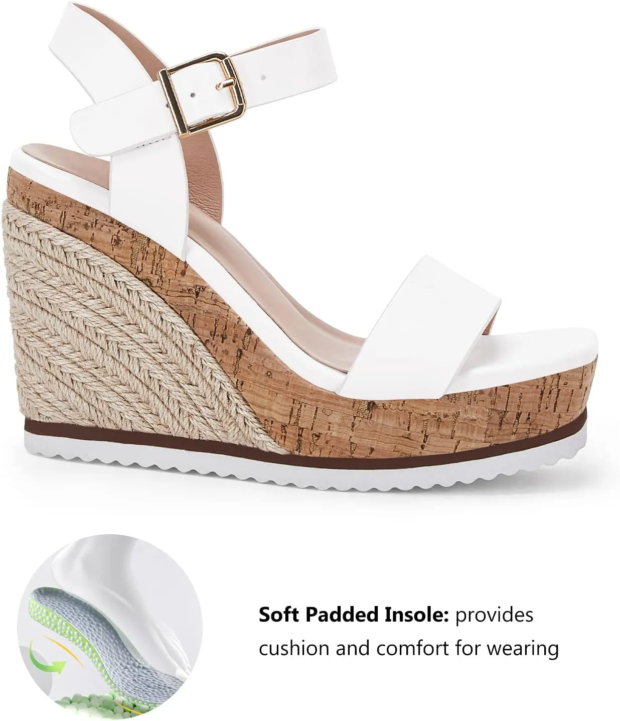 Women's Espadrille Wedge Platform Sandals Open Toe Ankle Buckle Strap Casual Summer Shoes