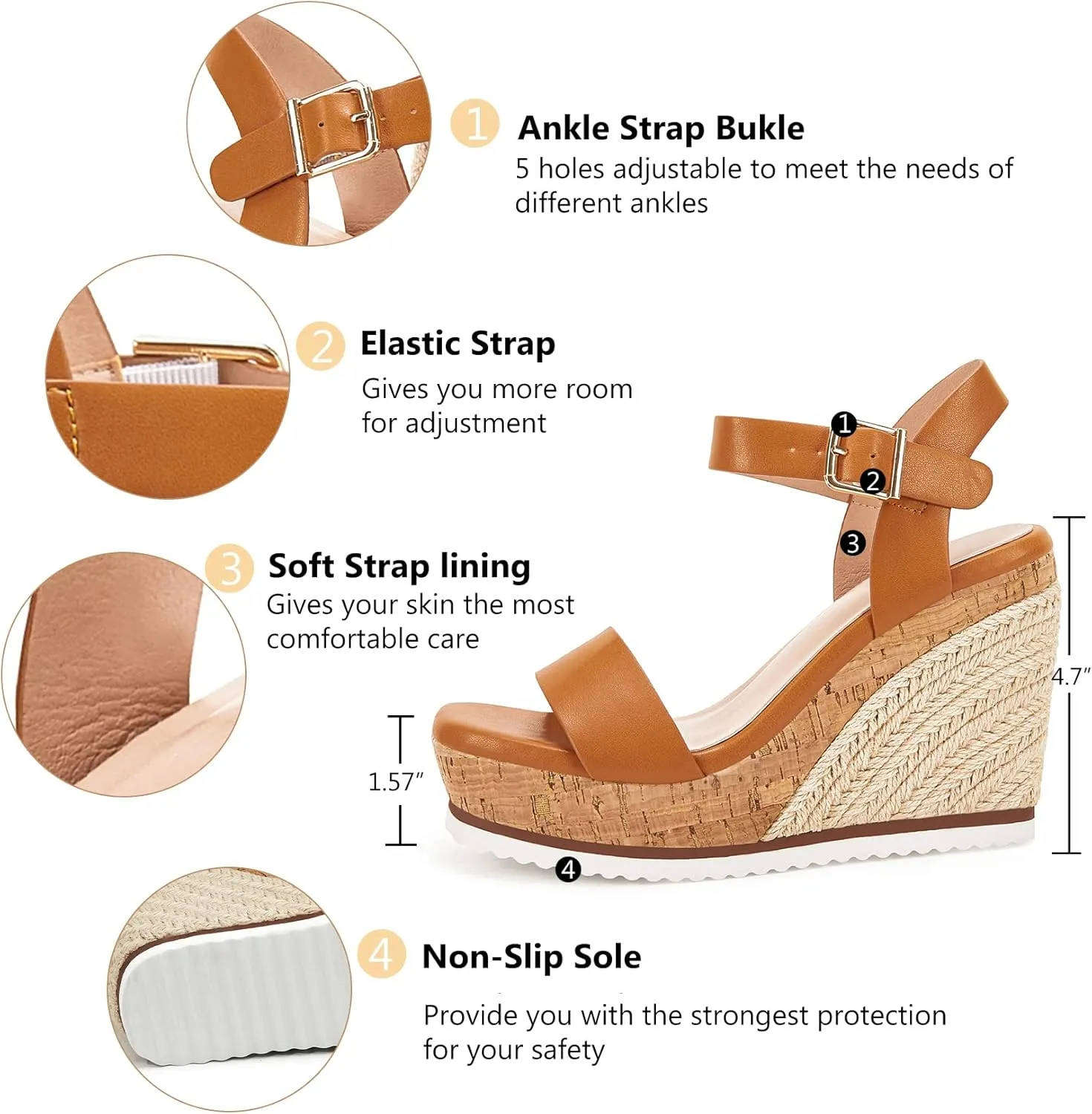 Women's Espadrille Wedge Platform Sandals Open Toe Ankle Buckle Strap Casual Summer Shoes