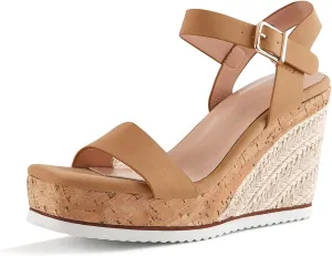 Women's Espadrille Wedge Platform Sandals Open Toe Ankle Buckle Strap Casual Summer Shoes