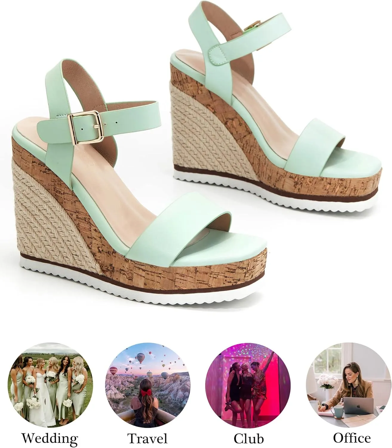 Women's Espadrille Wedge Platform Sandals Open Toe Ankle Buckle Strap Casual Summer Shoes