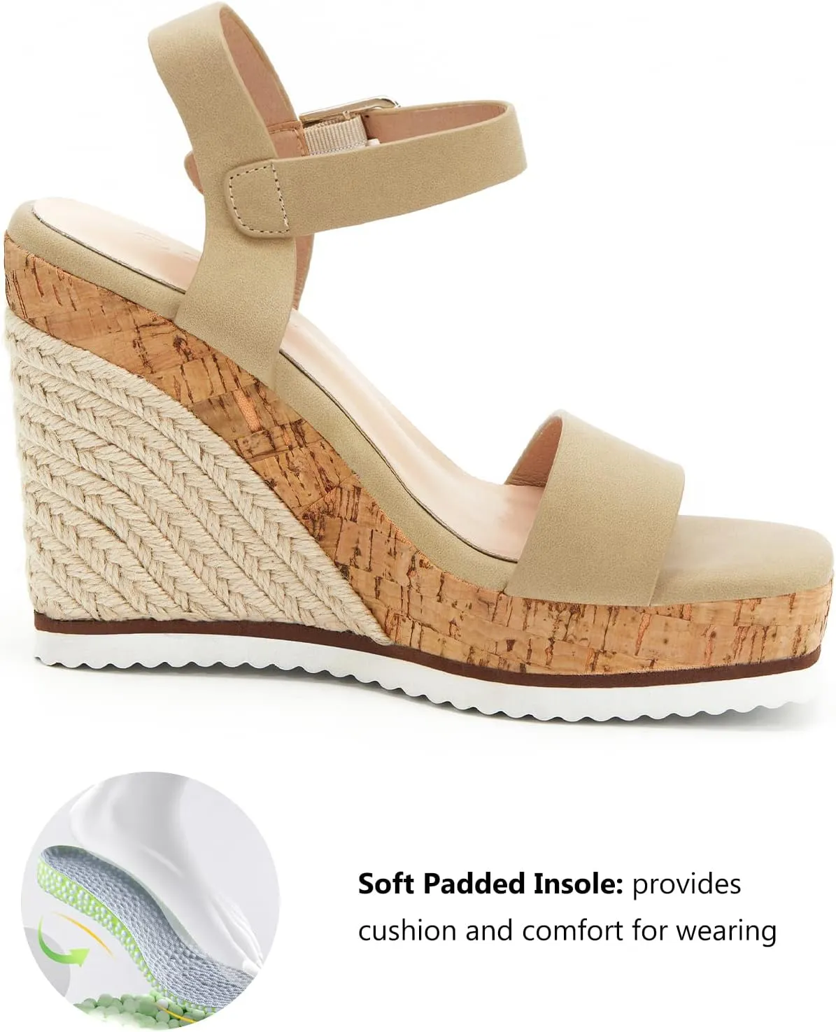 Women's Espadrille Wedge Platform Sandals Open Toe Ankle Buckle Strap Casual Summer Shoes