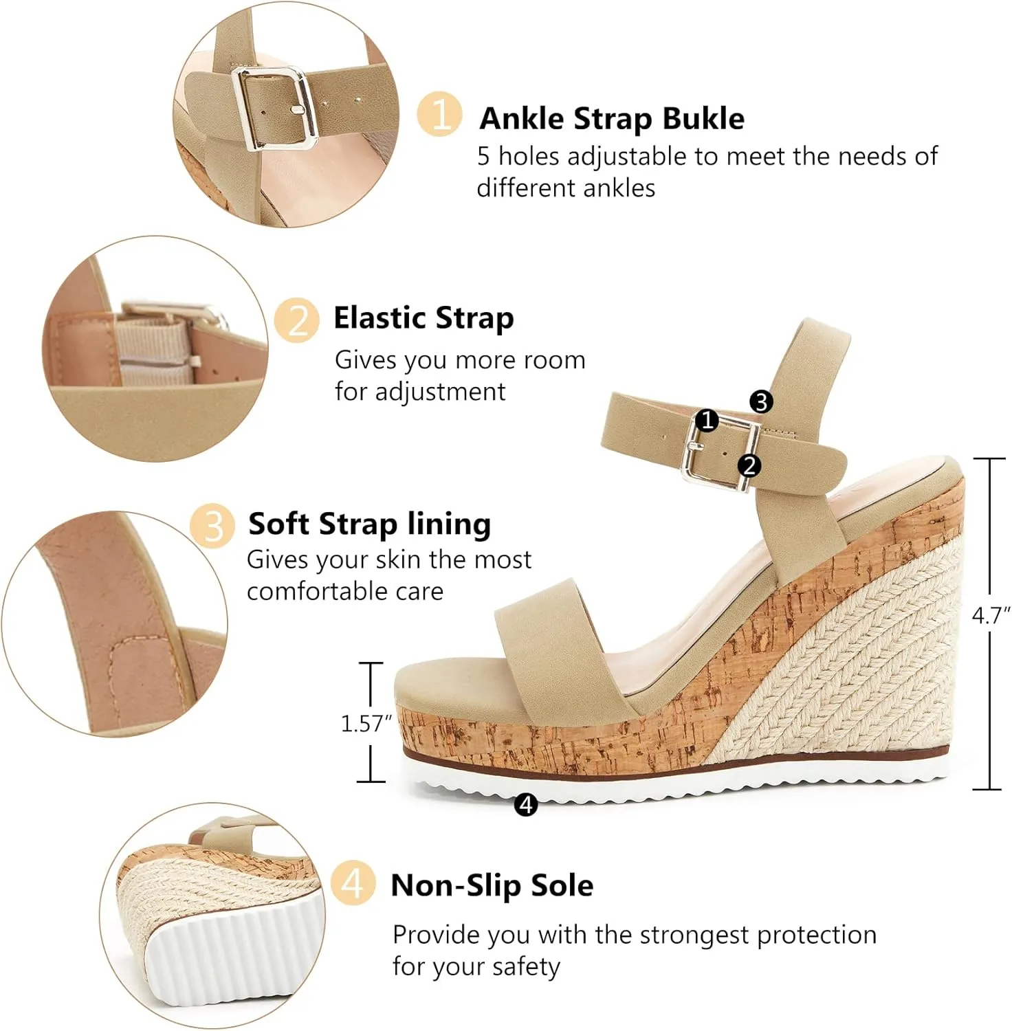 Women's Espadrille Wedge Platform Sandals Open Toe Ankle Buckle Strap Casual Summer Shoes