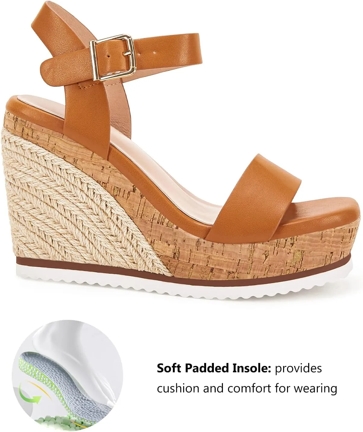 Women's Espadrille Wedge Platform Sandals Open Toe Ankle Buckle Strap Casual Summer Shoes