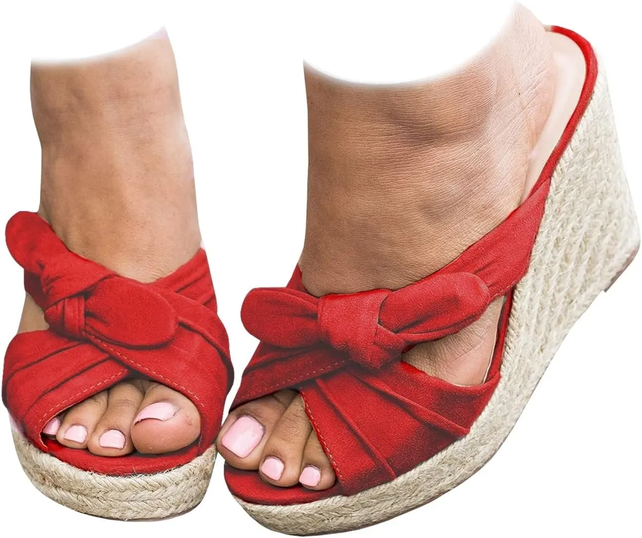 Womens Espadrilles Wedge Sandals Slides Platform Slip on Bow Knot Open Toe Summer Mules Shoes