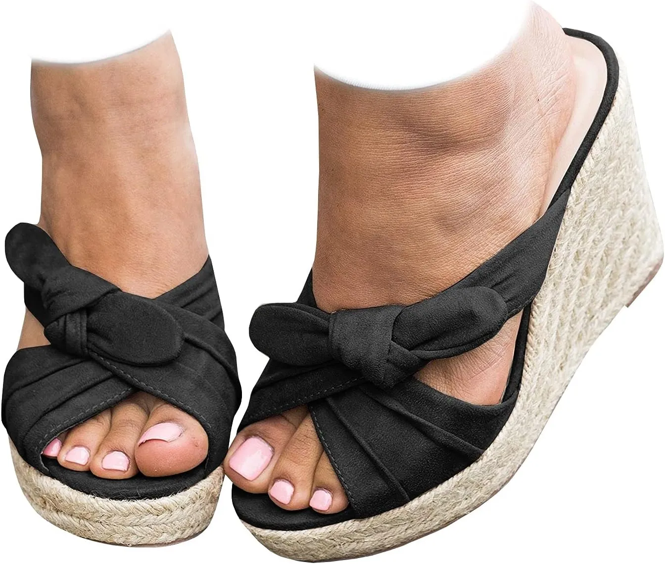 Womens Espadrilles Wedge Sandals Slides Platform Slip on Bow Knot Open Toe Summer Mules Shoes