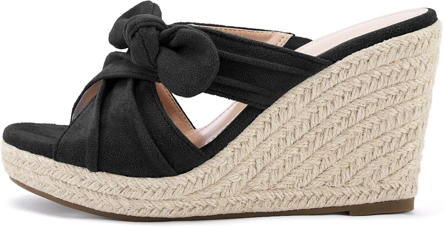 Womens Espadrilles Wedge Sandals Slides Platform Slip on Bow Knot Open Toe Summer Mules Shoes