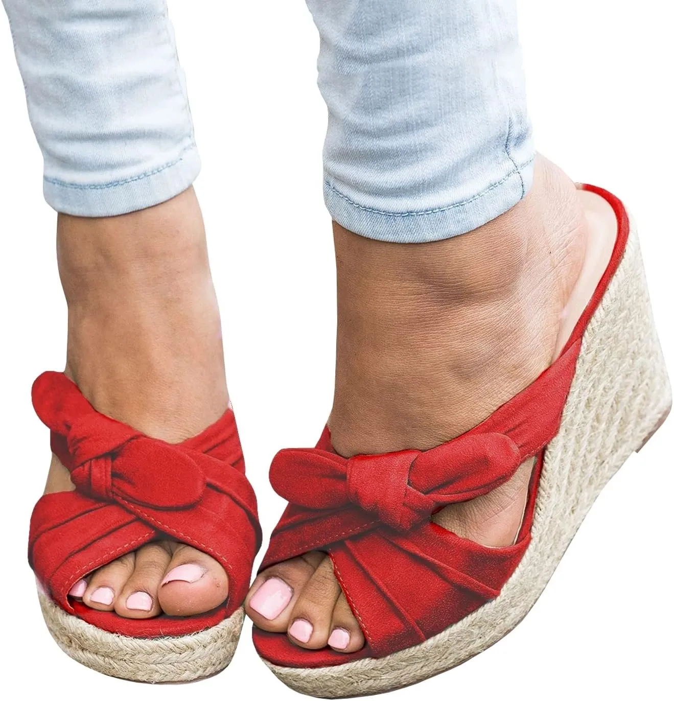 Womens Espadrilles Wedge Sandals Slides Platform Slip on Bow Knot Open Toe Summer Mules Shoes