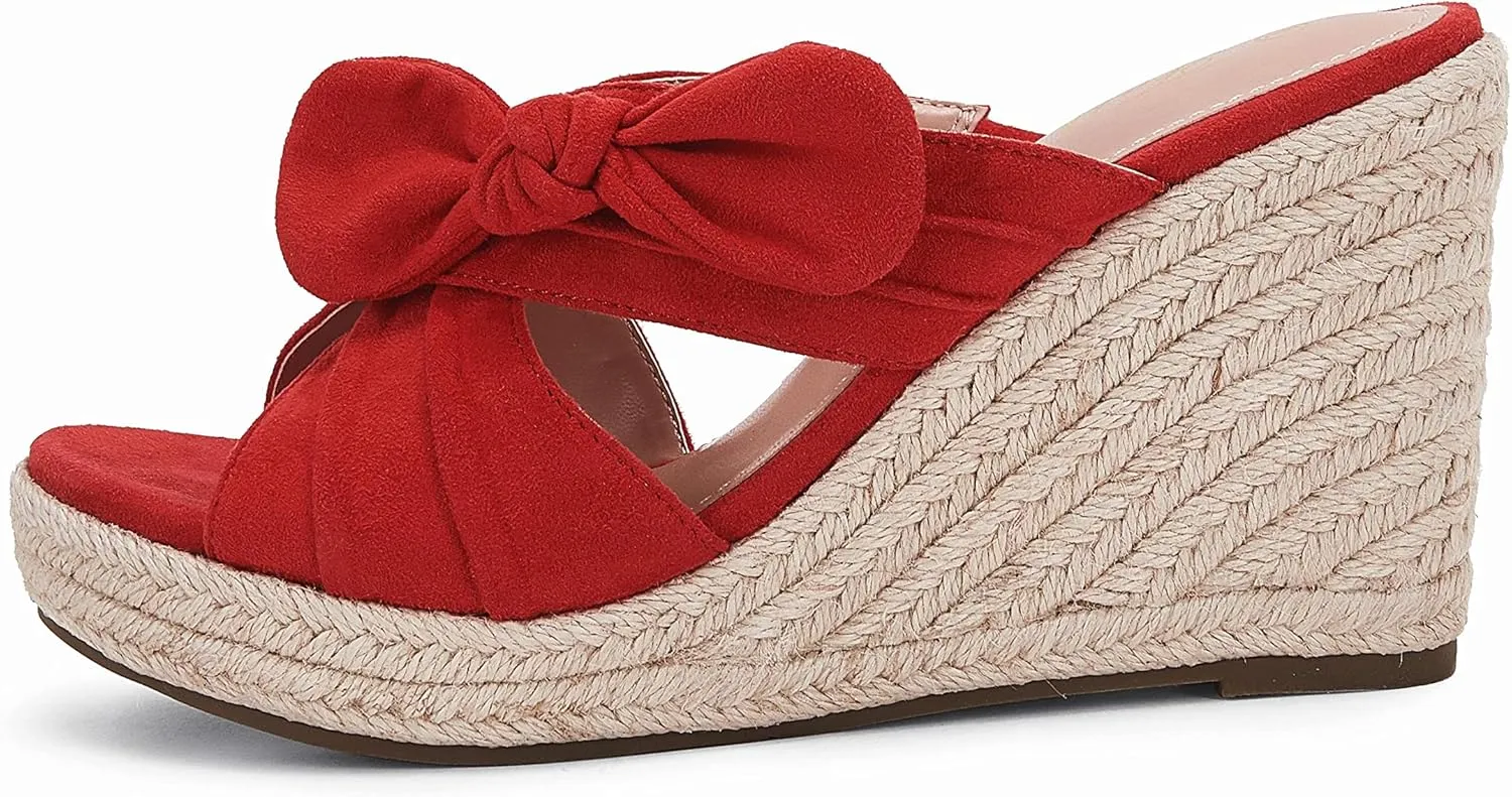 Womens Espadrilles Wedge Sandals Slides Platform Slip on Bow Knot Open Toe Summer Mules Shoes