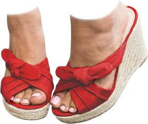 Womens Espadrilles Wedge Sandals Slides Platform Slip on Bow Knot Open Toe Summer Mules Shoes