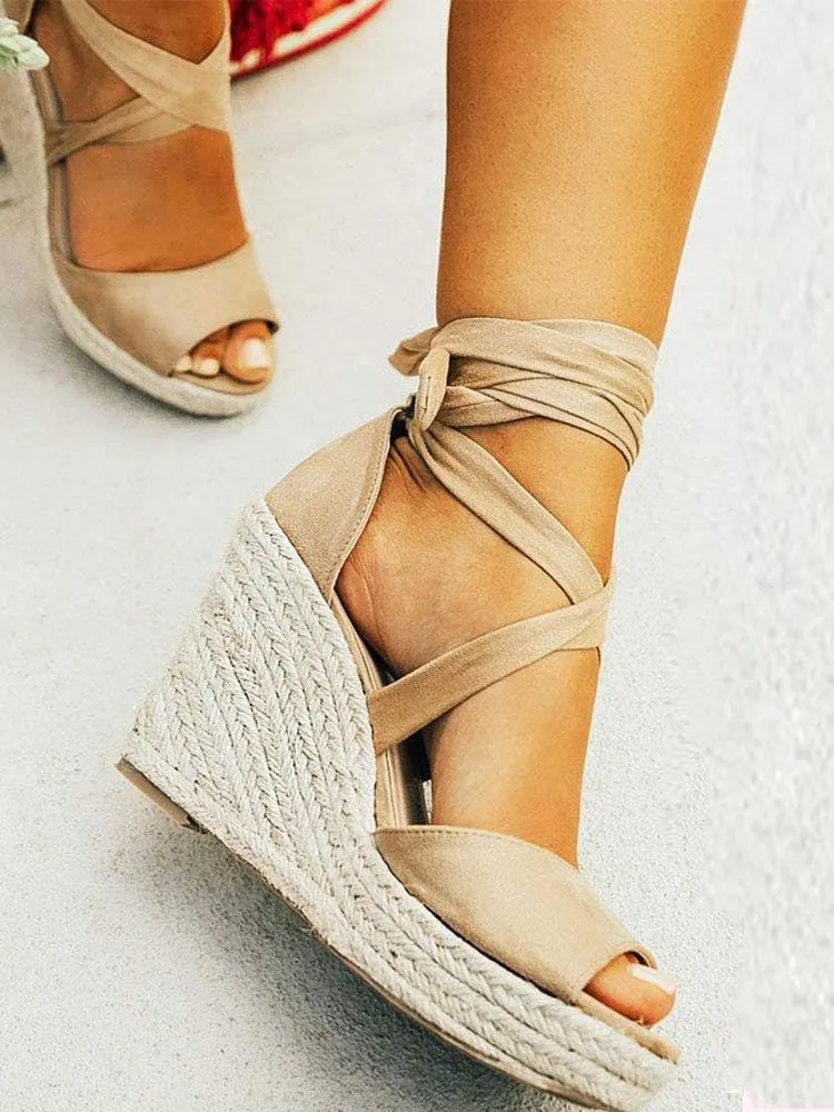 Womens Espadrilles Wedges Sandals Heels Open Toe Tie Lace Up Platform Ankle Strap Summer Dress Shoes