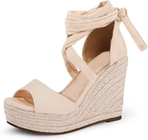 Womens Espadrilles Wedges Sandals Heels Open Toe Tie Lace Up Platform Ankle Strap Summer Dress Shoes