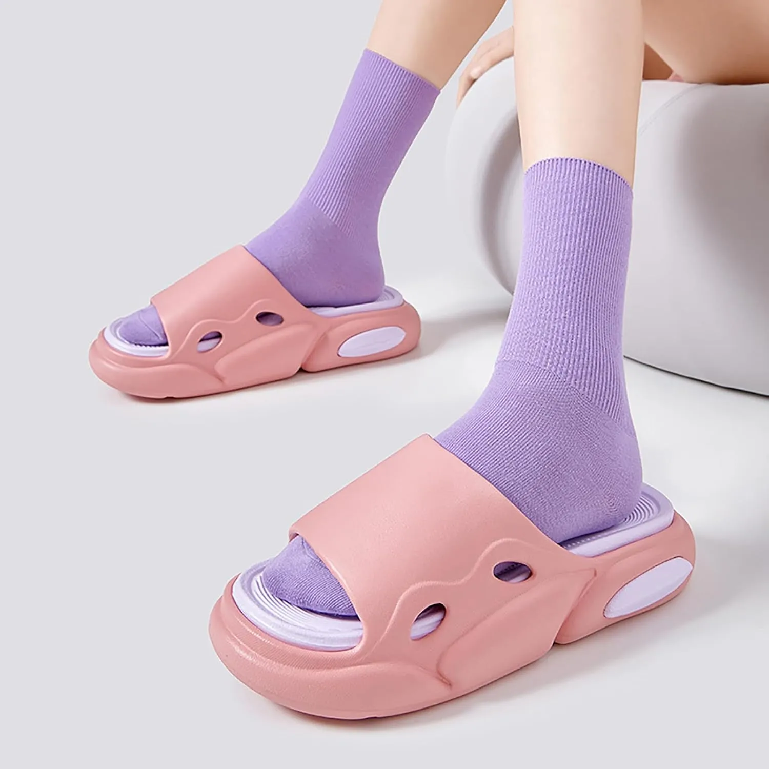 Women's Fashion Cowhide Leather Platform Sandals Comfy Soft Open Toe Slip On Wedge Casual Slides Summer Beach Lightweight Flatform Chunky Slippers