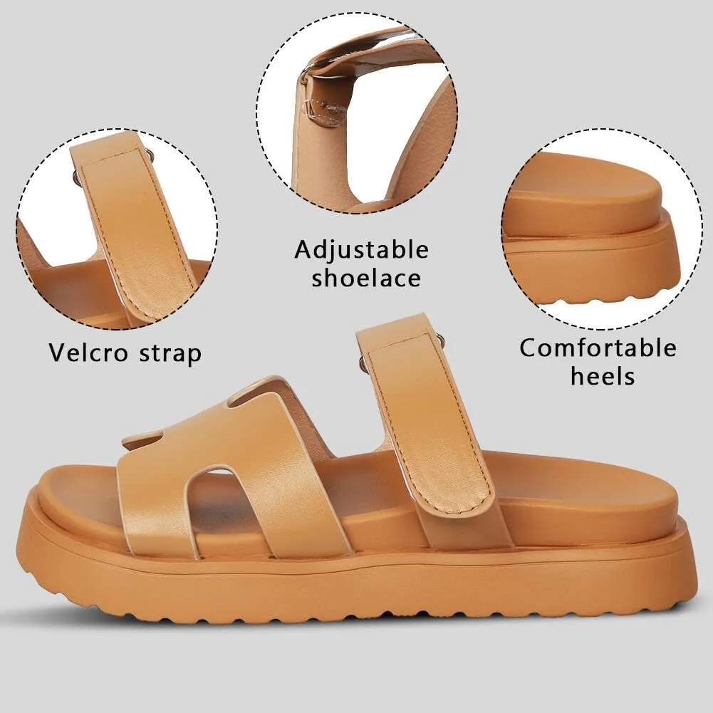 Womens Fashion Platform Sandals Comfy for Woman Slip On Thick Sole Slide Sandals Open Toe Non Slip ummer Flats Shoes Beach Sandals