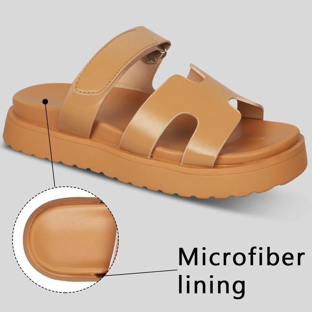 Womens Fashion Platform Sandals Comfy for Woman Slip On Thick Sole Slide Sandals Open Toe Non Slip ummer Flats Shoes Beach Sandals