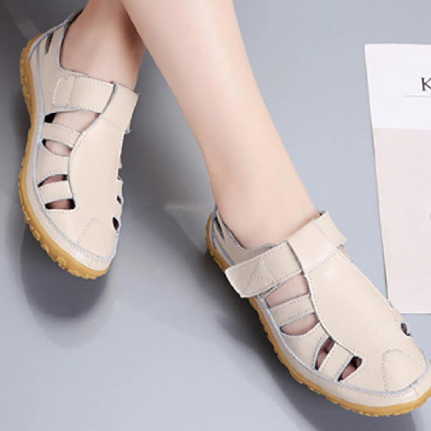 Womens Fashion Summer Boho Flat Non Slip Sandals Closed Toe Ankle Strap Beach Casual Shoes Boho Strappy Gladiator Sandals