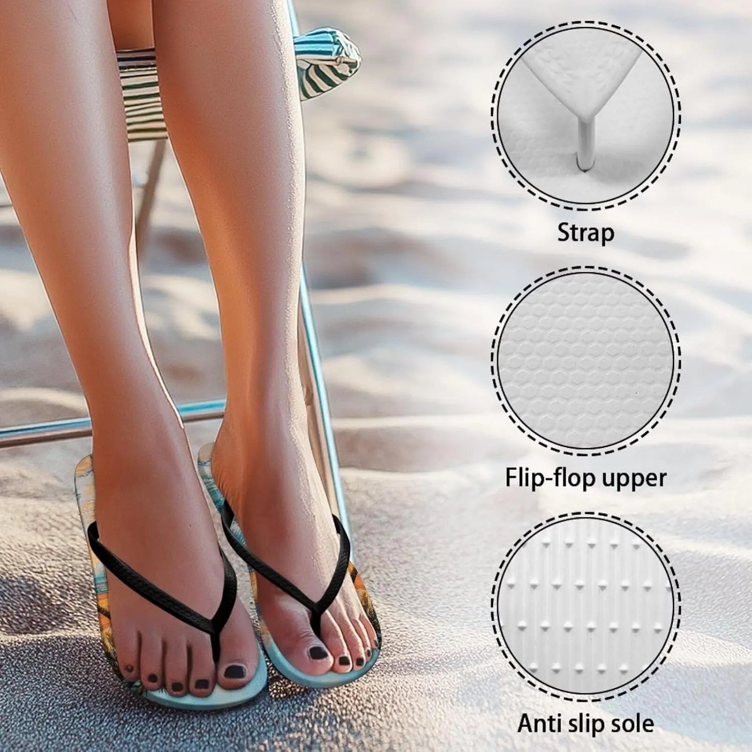 Women's Flip Flops Bathroom Beach Slippers for Lady Indoor & Outdoor Flip-Flops with EVA Sole