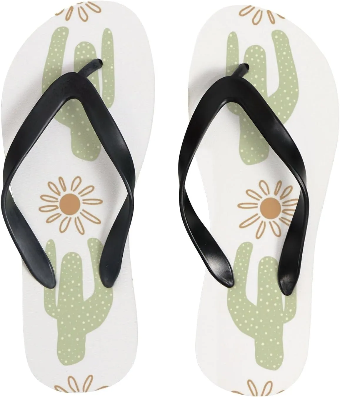 Womens Flip Flops for Summer Beach - Cute Cactus and Sunflower Casual Slide Flat Sandals Thong Slippers