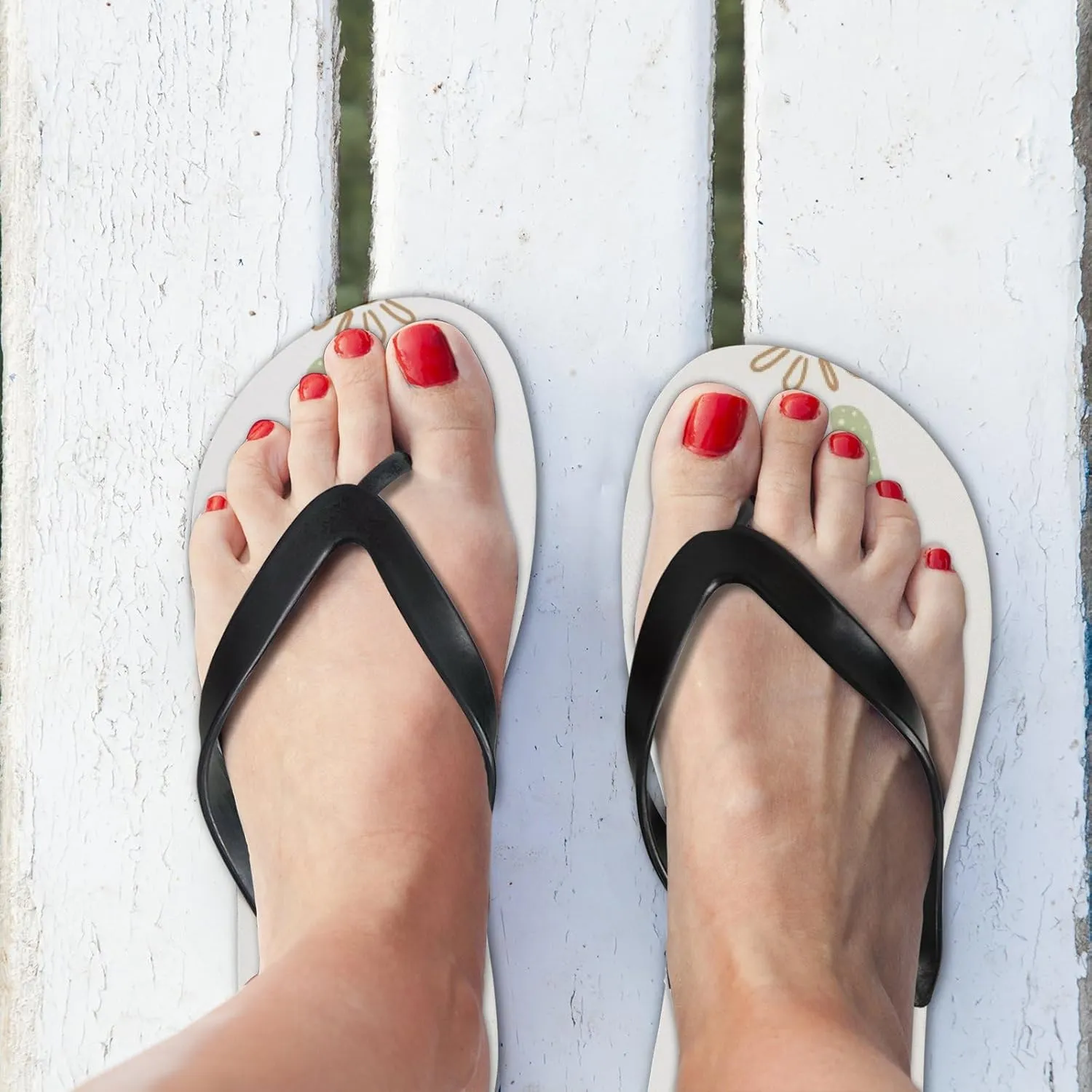 Womens Flip Flops for Summer Beach - Cute Cactus and Sunflower Casual Slide Flat Sandals Thong Slippers